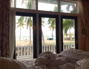View of Key West resort beach through windows