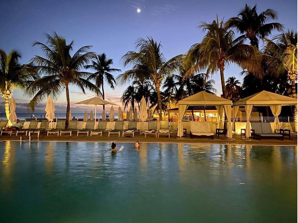 Moonlit pool views.