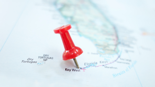 A map with a pin on the Key West region.