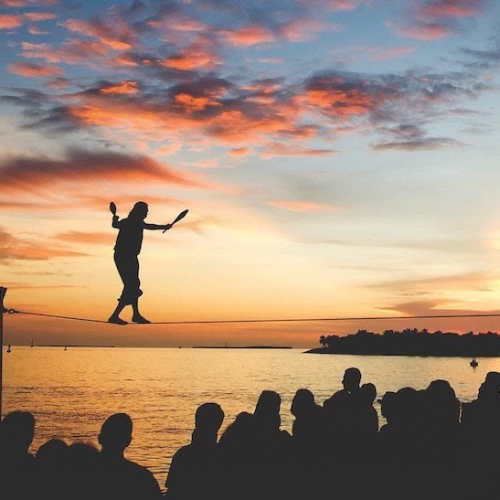 Circus acts at sunset