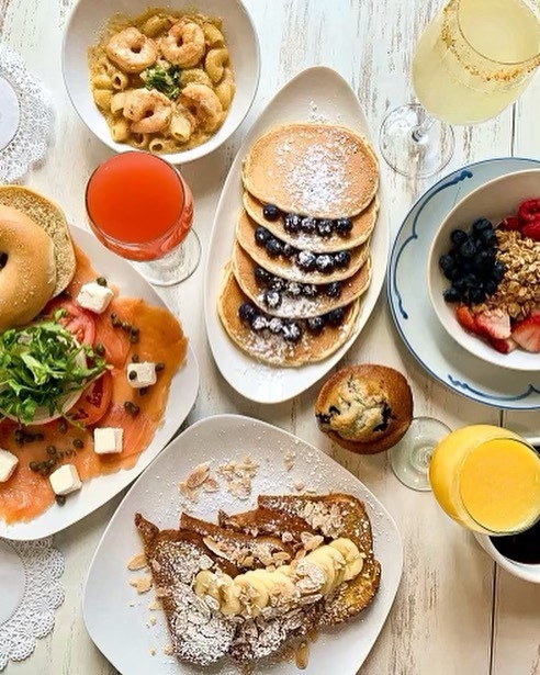 Table with Breakfast items on it