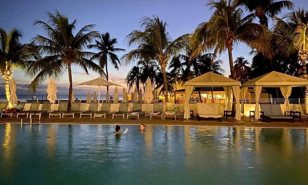 resort pool at night