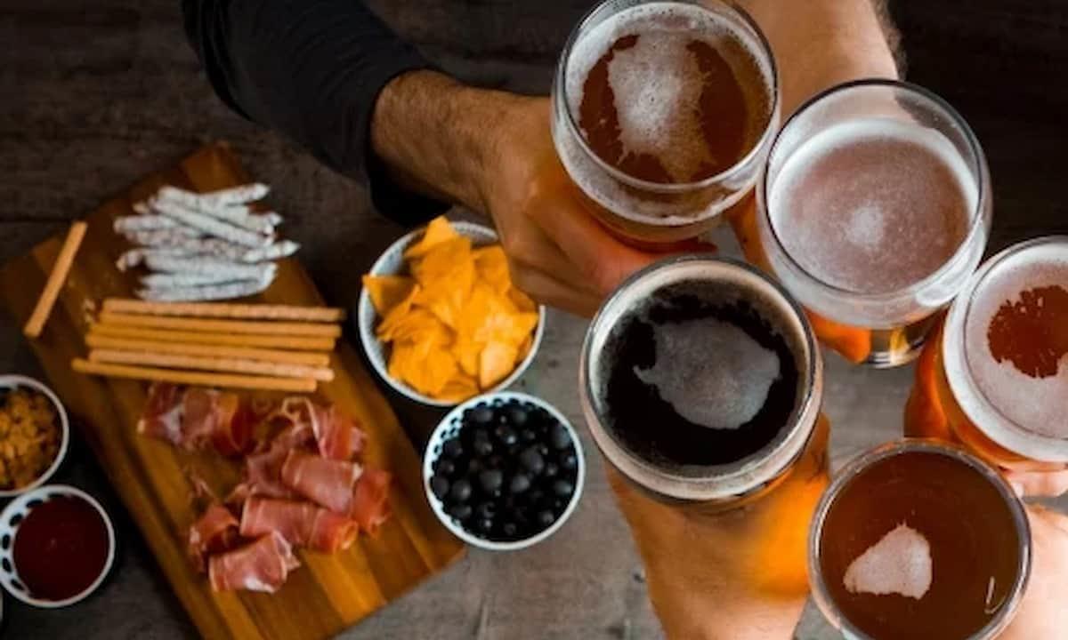 Drinks and food on a table