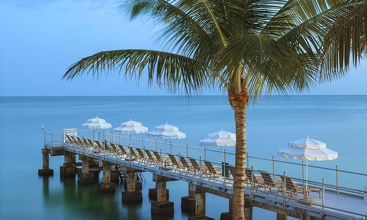 A view of the pier at dusk