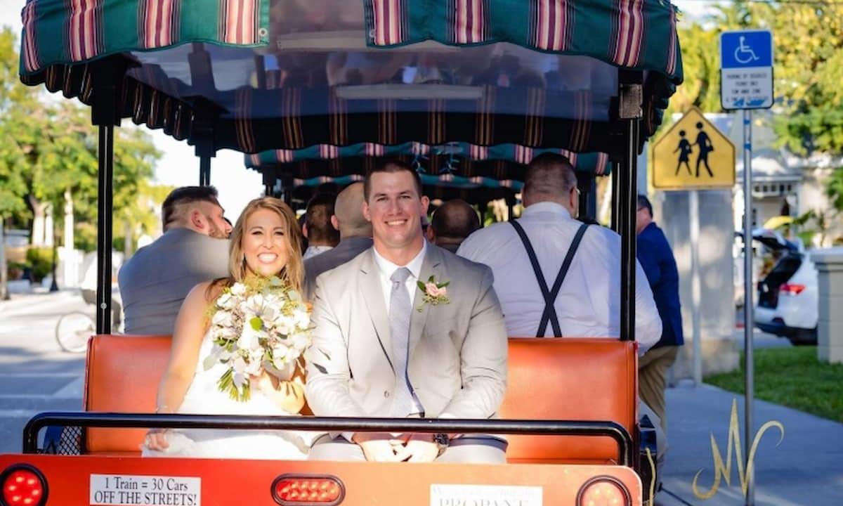 couple on cart getting married
