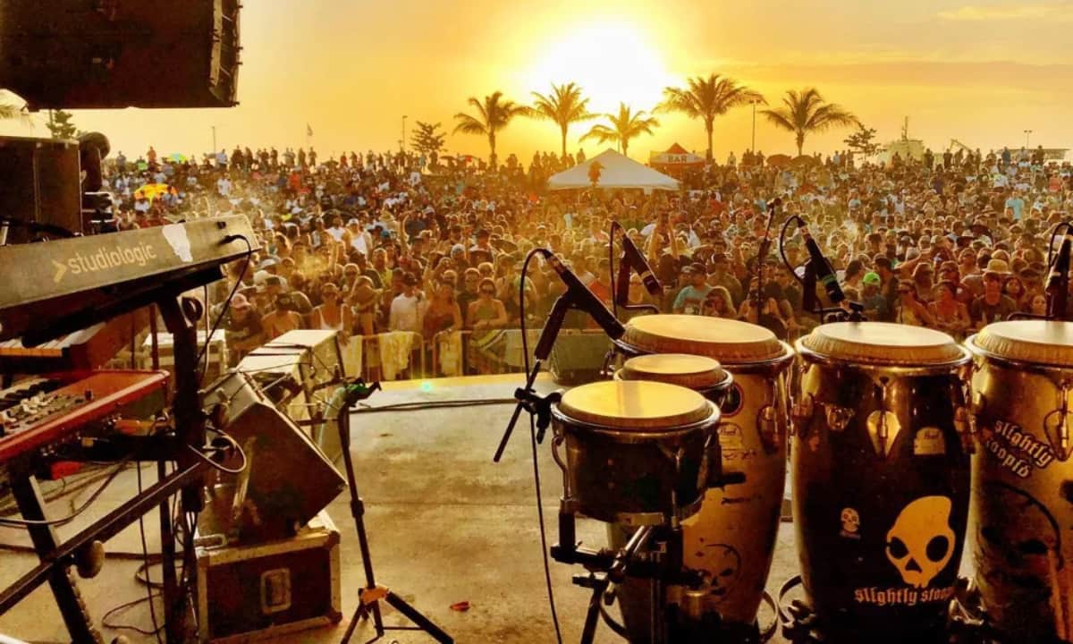 music festival at dusk