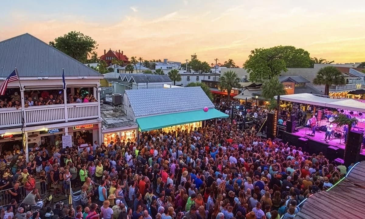 An overhead view of a concert crowd