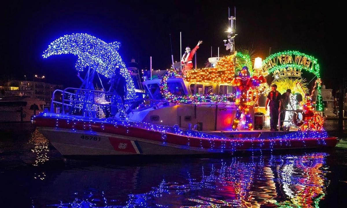 Boat with Christmas lights