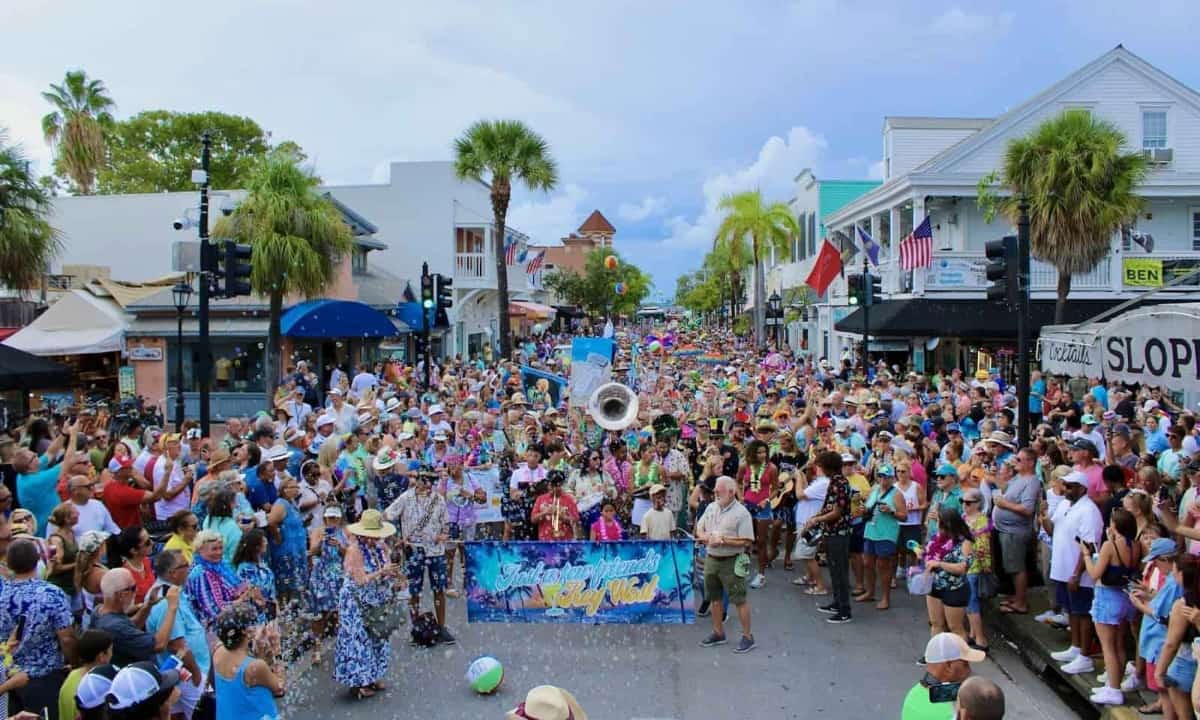 aerial view of a parade
