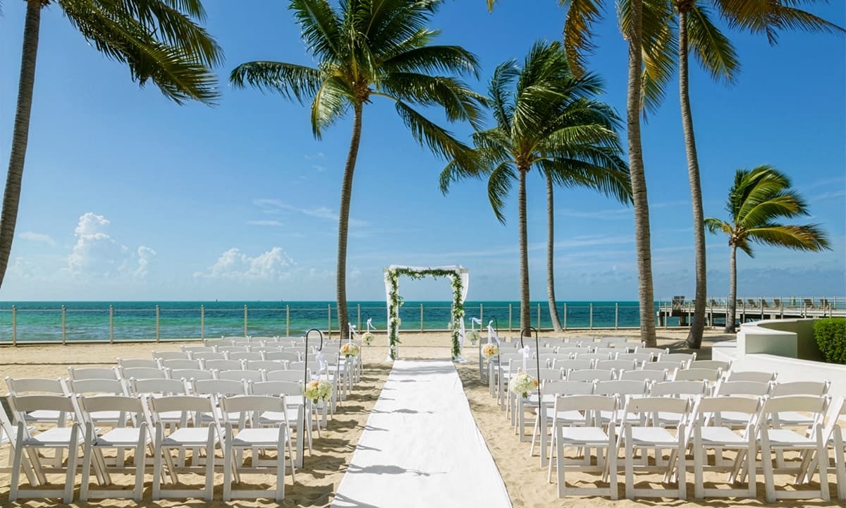 An outdoor wedding on the beach