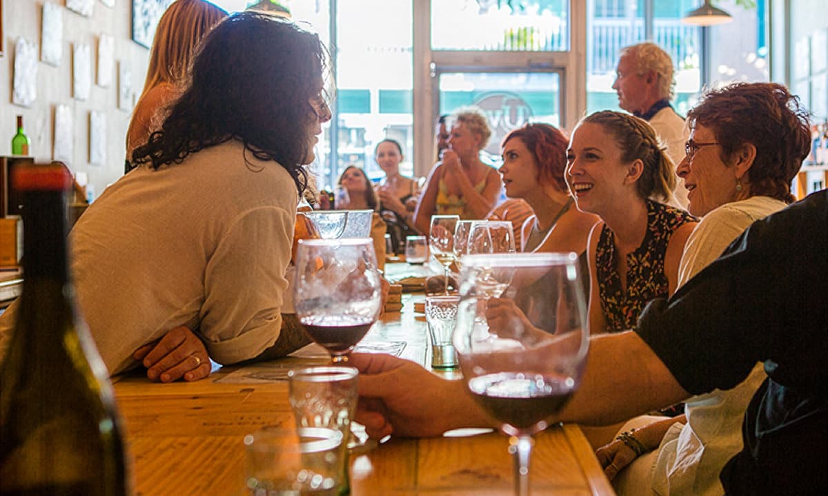 A group drinking wine