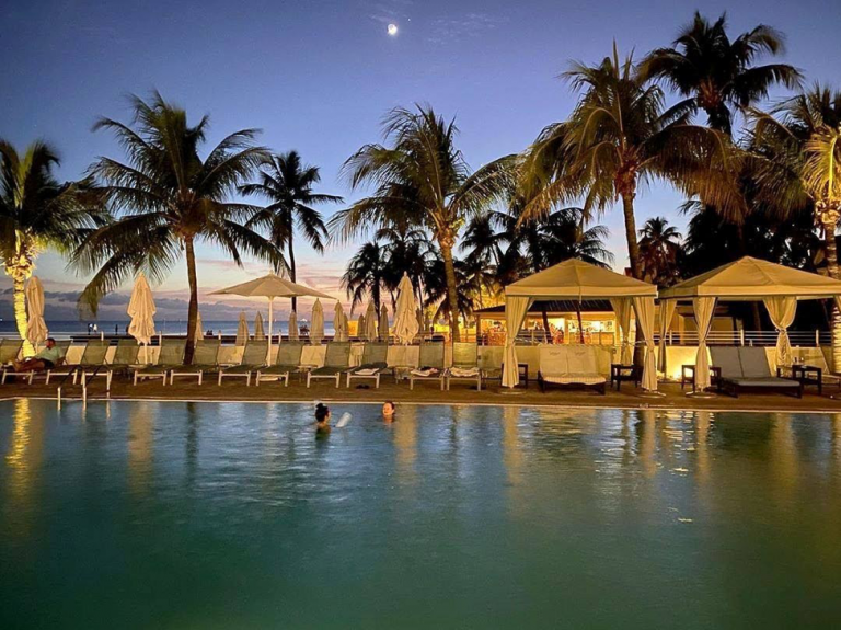 swimming in the pool at night