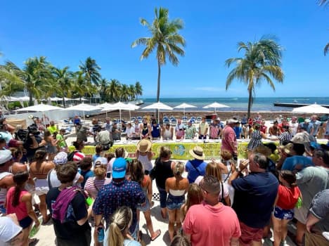 crowd gathered during the day