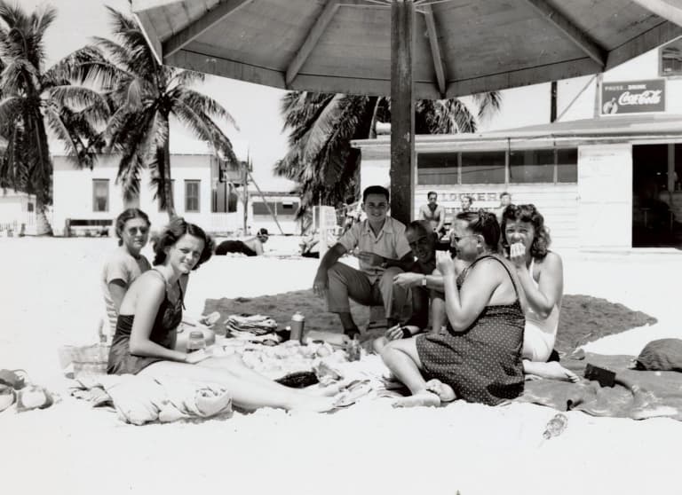 old photo of ladies on the beach