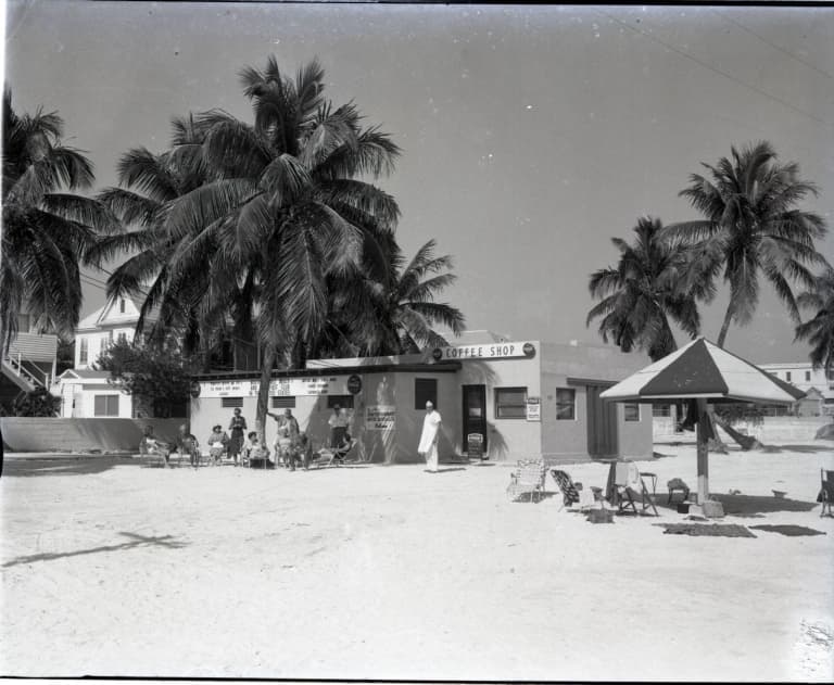 old photo of coffee shop on the beach