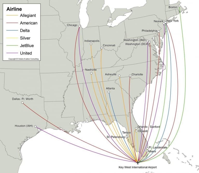 map of flights to and from key west