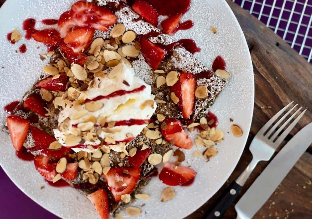 waffle dessert with whip cream