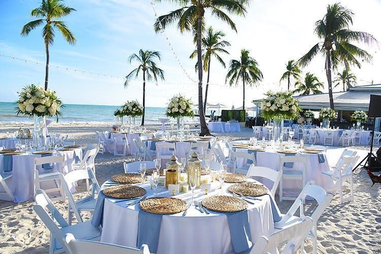 Wedding tables setup by beach