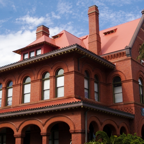 Custom house exterior on a sunny day. 