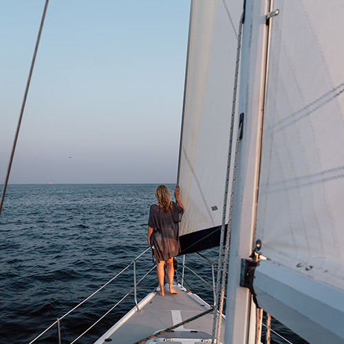 Sailboats during sunset. 