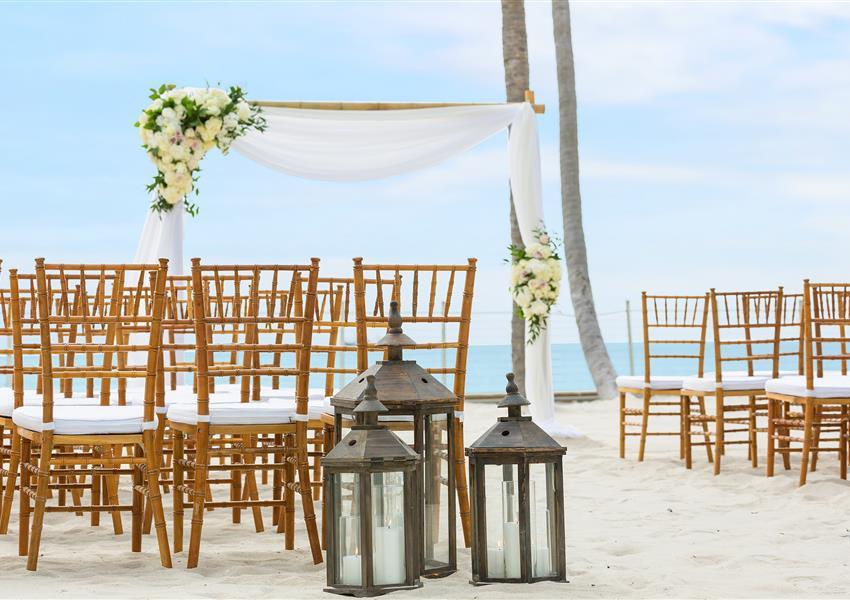 Sand Bar & Pavilion Oceanfront Beach wedding set up